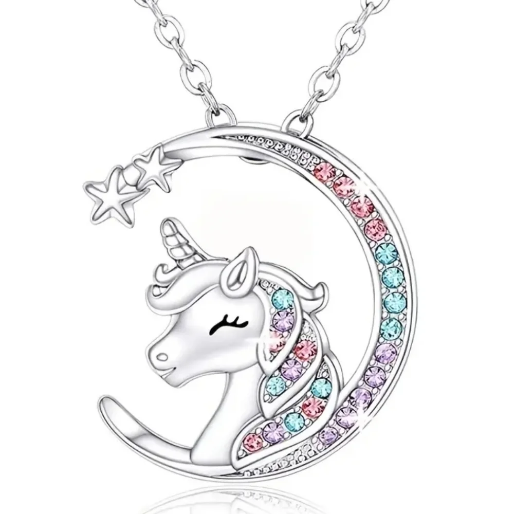 New women's kids girls unicorn moon pendant necklace